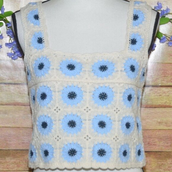 Crochet Granny Square Tank Womens Size XS Crop Top Boho Festival Beach Hippie - Picture 2 of 9